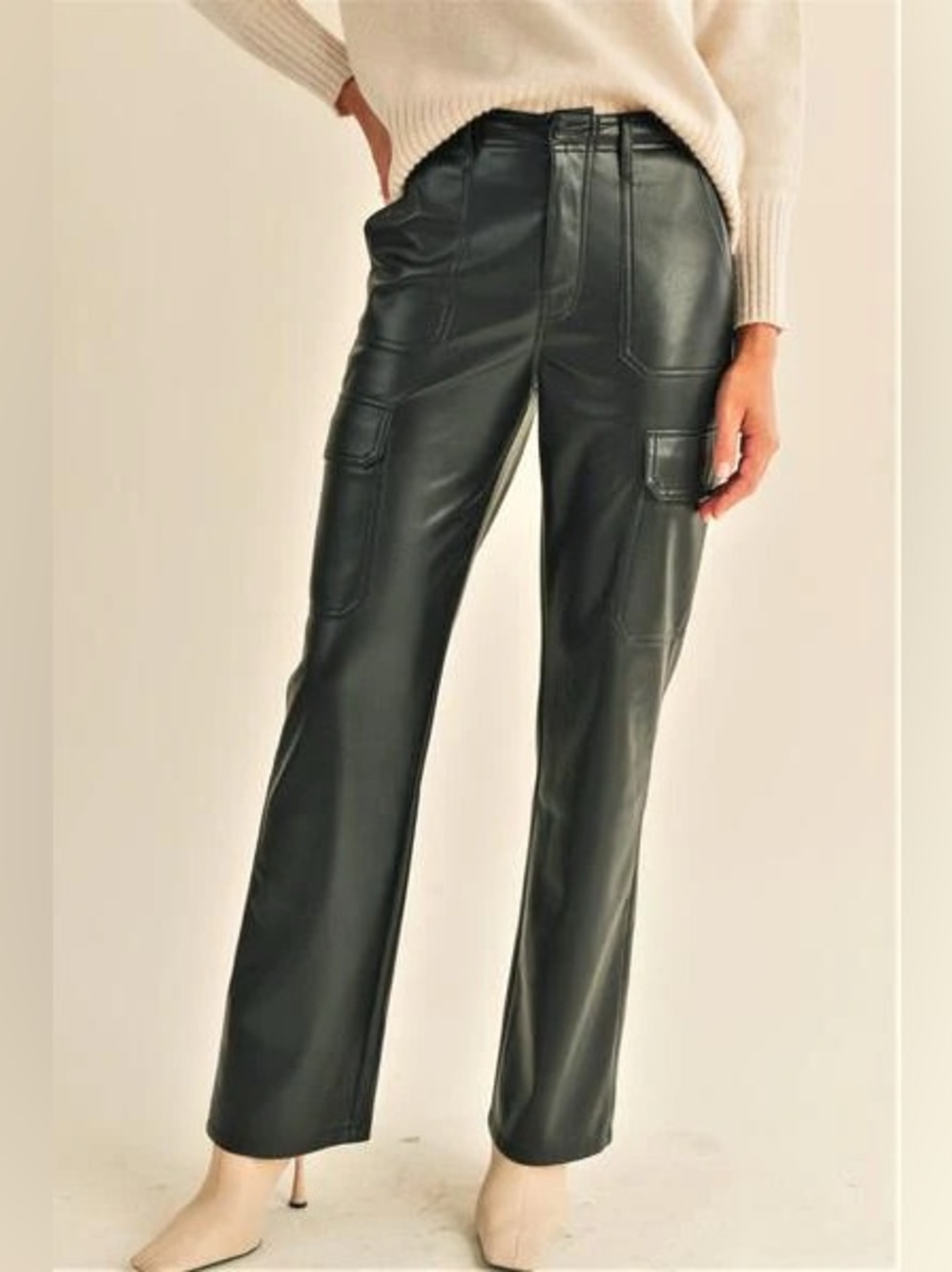 Reitmans Black Faux Leather Cargo Pants - Picture 5 of 6